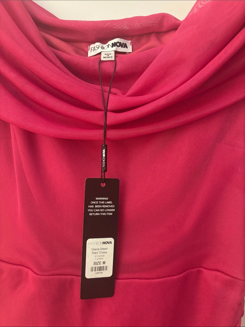 Fashion Nova Magenta Off-Shoulder Ruched Long Sleeve Gown - Picture 3 of 4